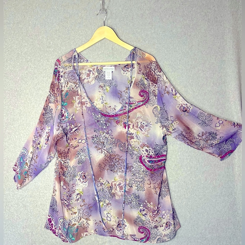 Soft Surroundings Womens Embroidered Tunic‎ Size 1X Artsy lilac purple  Eclectic